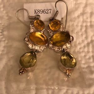 Genuine yellow & green citrine silver earrings New